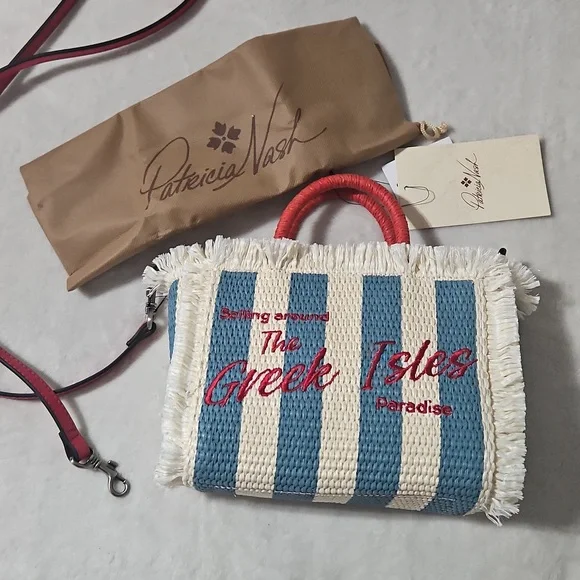 Patricia Nash Small Woven Striped Greek Isles Tote/Crossbody: Natural/Blue/Red - Picture 13 of 13